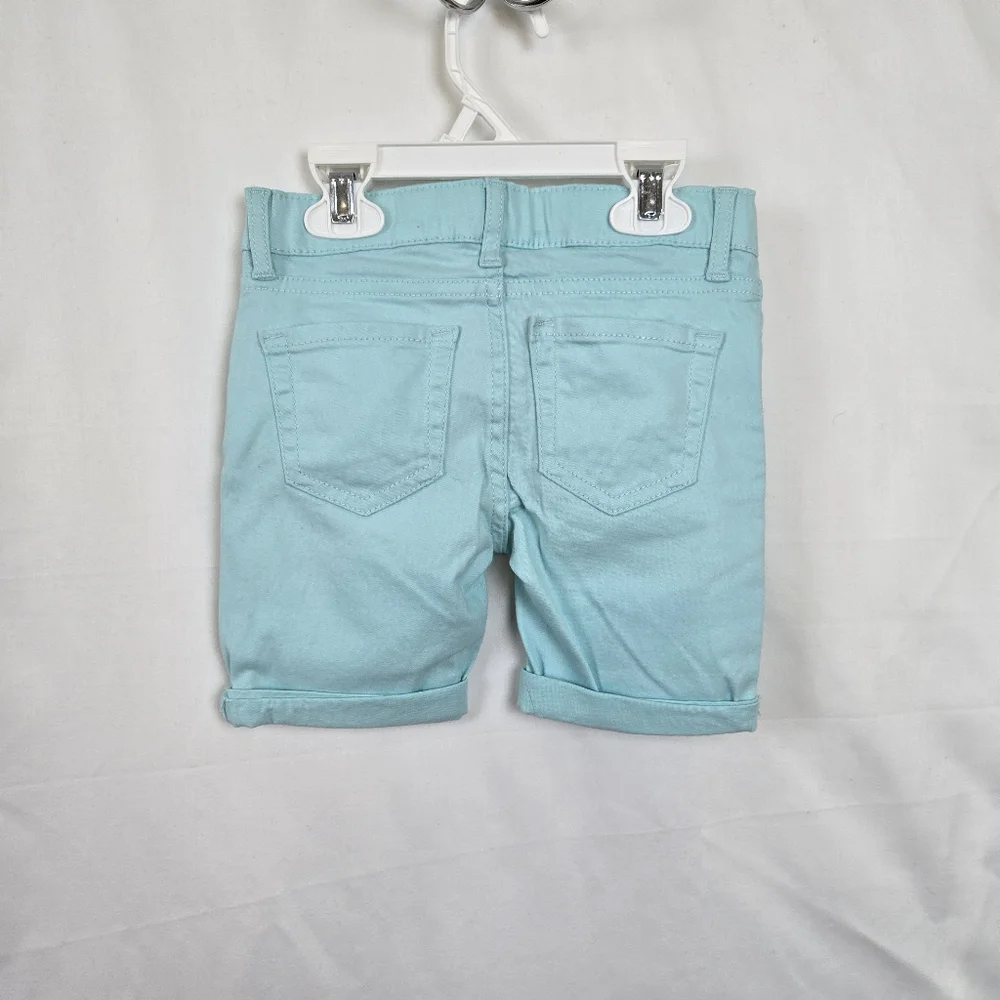 The Children’s Place Girls Aqua Adjustable Waist Roll Cuff Twill Shorts Sz 4 New